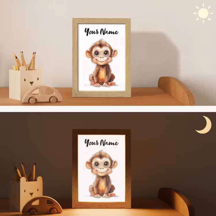 Aap - Baby - Jungle dieren Light Box met kabel (Kinderlampje) klein -sfeer3_kind