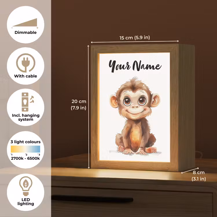Aap - Baby - Jungle dieren Light Box met kabel (Kinderlampje) klein -USP_EN