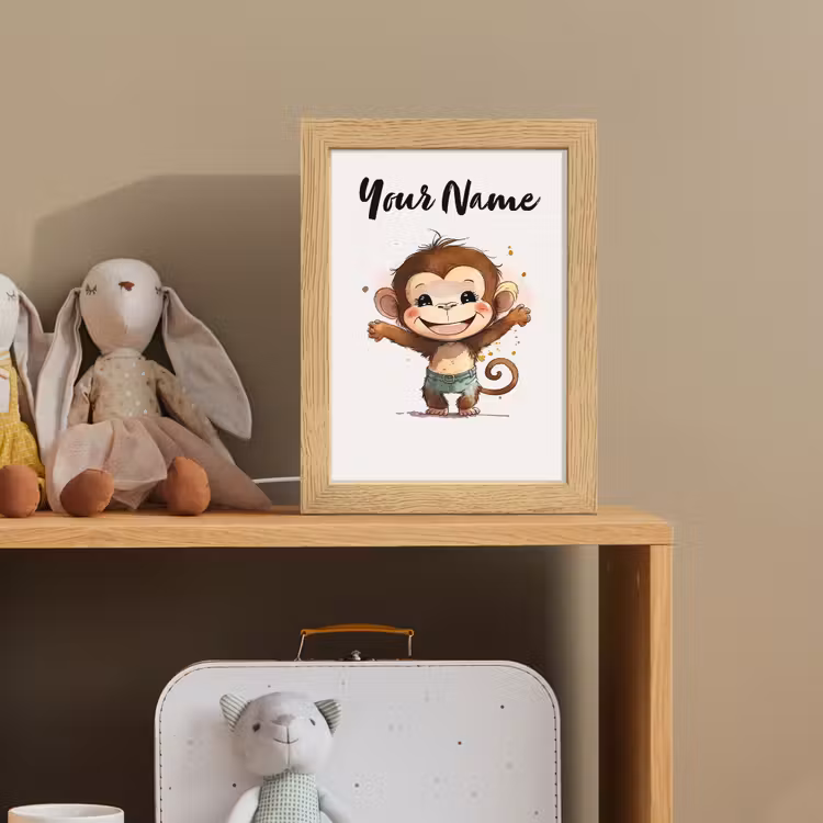 Aap - Bruin - Waterverf - Dieren - Meiden - Jongens Light Box met kabel (Kinderlampje) klein -sfeer2_kind