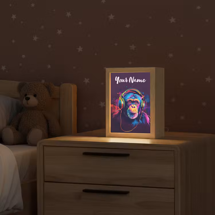 Aap - Koptelefoon - Muziek - Kleurrijk Light Box met kabel (Kinderlampje) klein -sfeer1_kind