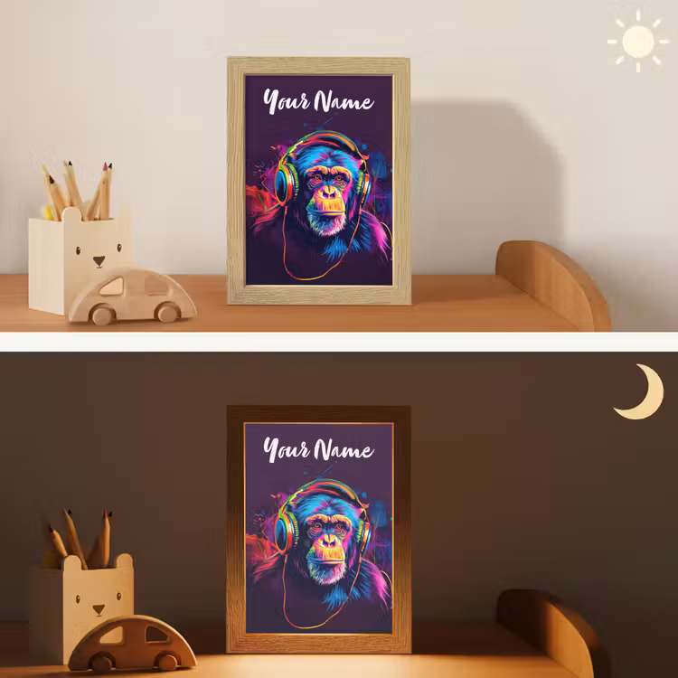 Aap - Koptelefoon - Muziek - Kleurrijk Light Box met kabel (Kinderlampje) klein -sfeer3_kind
