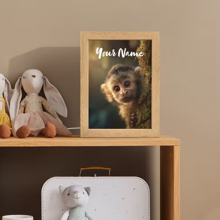 Aap - Boomstronk - Bruin Light Box met kabel (Kinderlampje) klein -sfeer2_kind