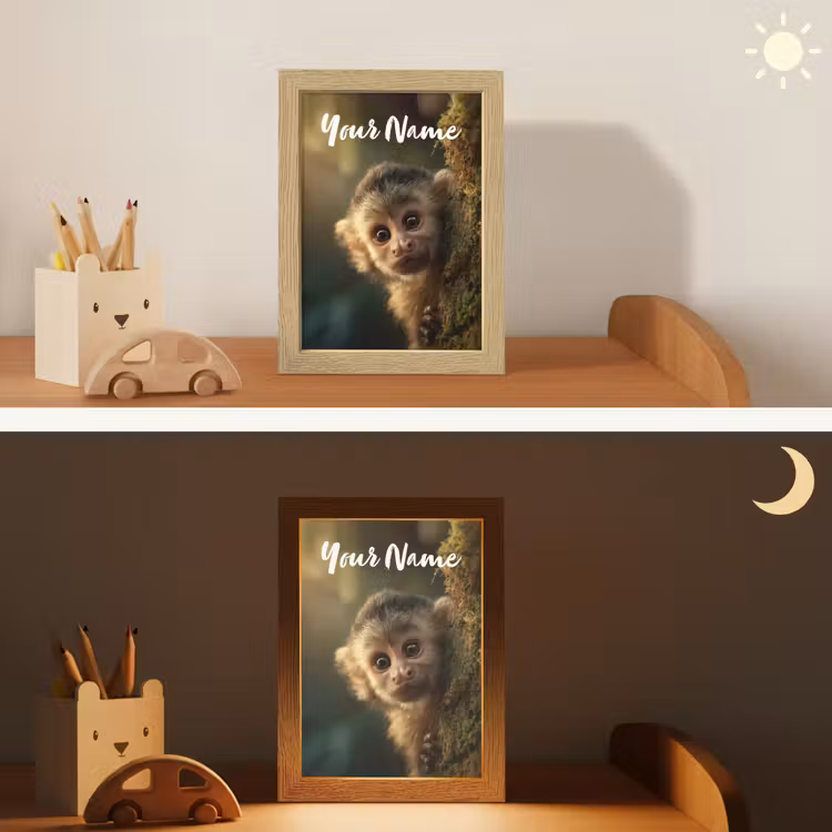 Aap - Boomstronk - Bruin Light Box met kabel (Kinderlampje) klein -sfeer3_kind