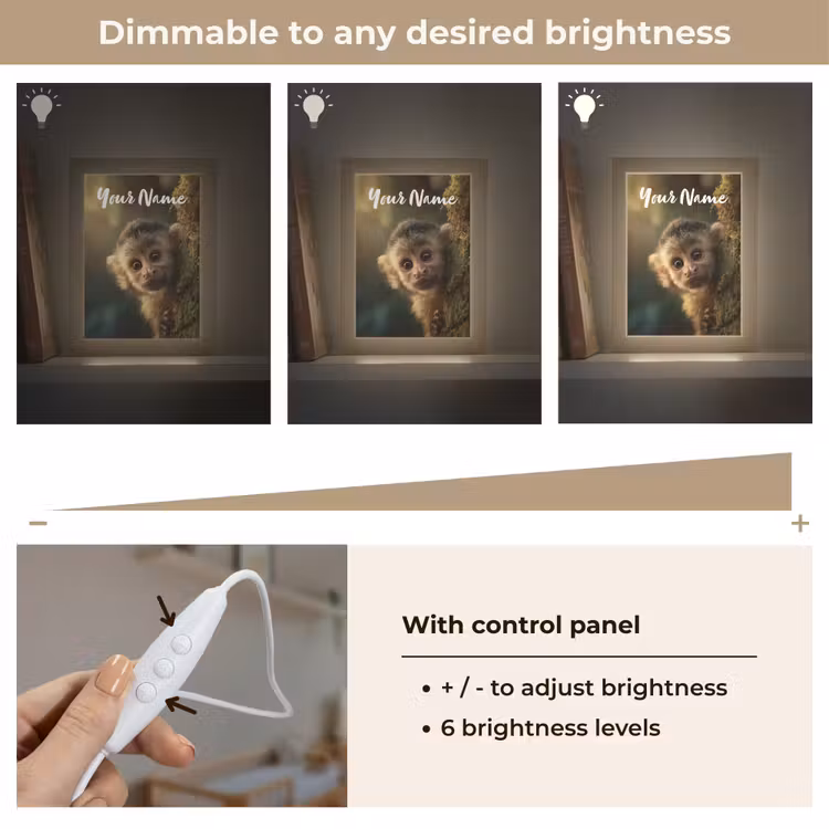 Aap - Boomstronk - Bruin Light Box met kabel (Kinderlampje) klein -USP_dimbaarEN