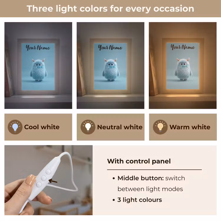 Monster - Blauw Light Box met kabel (Kinderlampje) klein -USP_lichtkleurEN