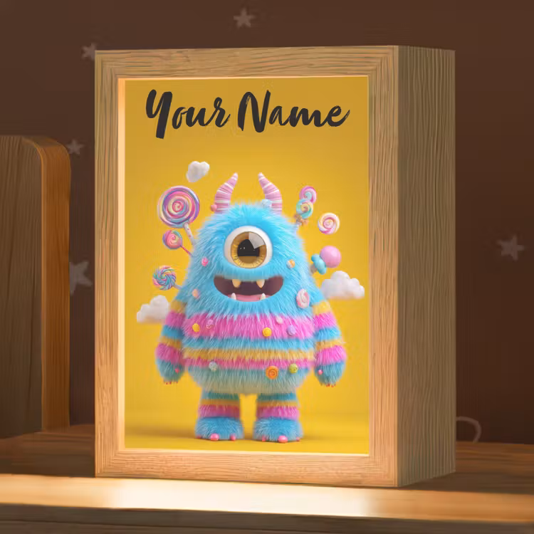 Monster - Snoep - Geel - Kleurrijk Light Box met kabel (Kinderlampje) klein -zzz_3d_website