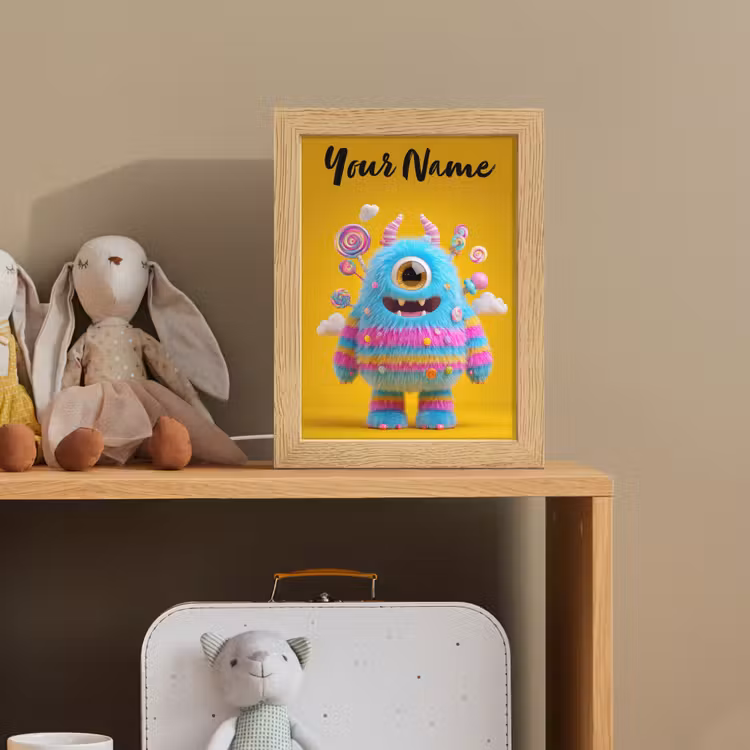 Monster - Snoep - Geel - Kleurrijk Light Box met kabel (Kinderlampje) klein -sfeer2_kind