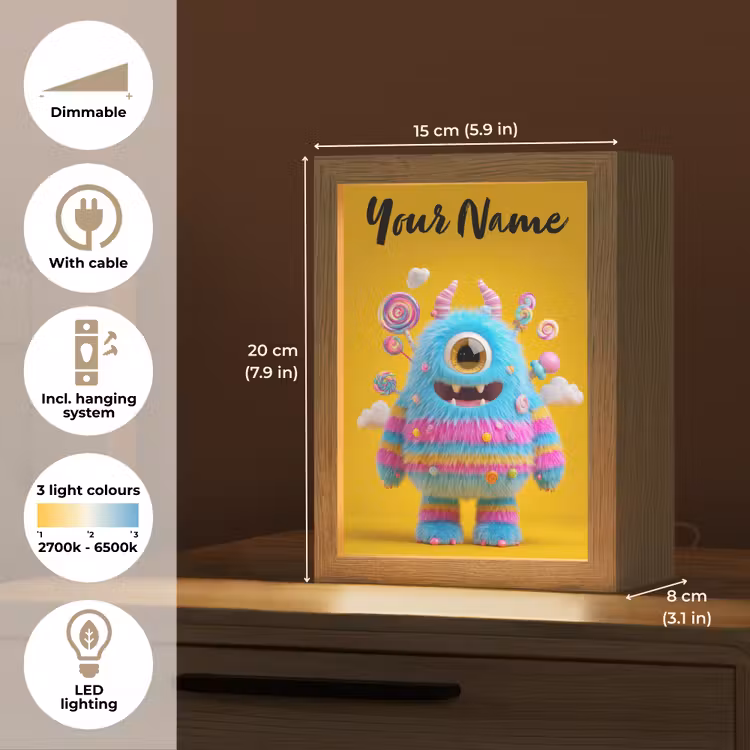 Monster - Snoep - Geel - Kleurrijk Light Box met kabel (Kinderlampje) klein -USP_EN