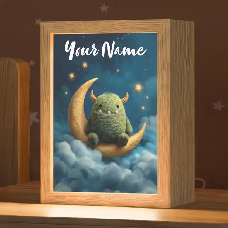 Monster - Groen - Maan - Wolken Light Box met kabel (Kinderlampje) klein -zzz_3d_website