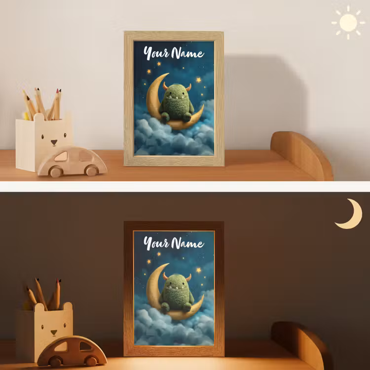 Monster - Groen - Maan - Wolken Light Box met kabel (Kinderlampje) klein -sfeer3_kind