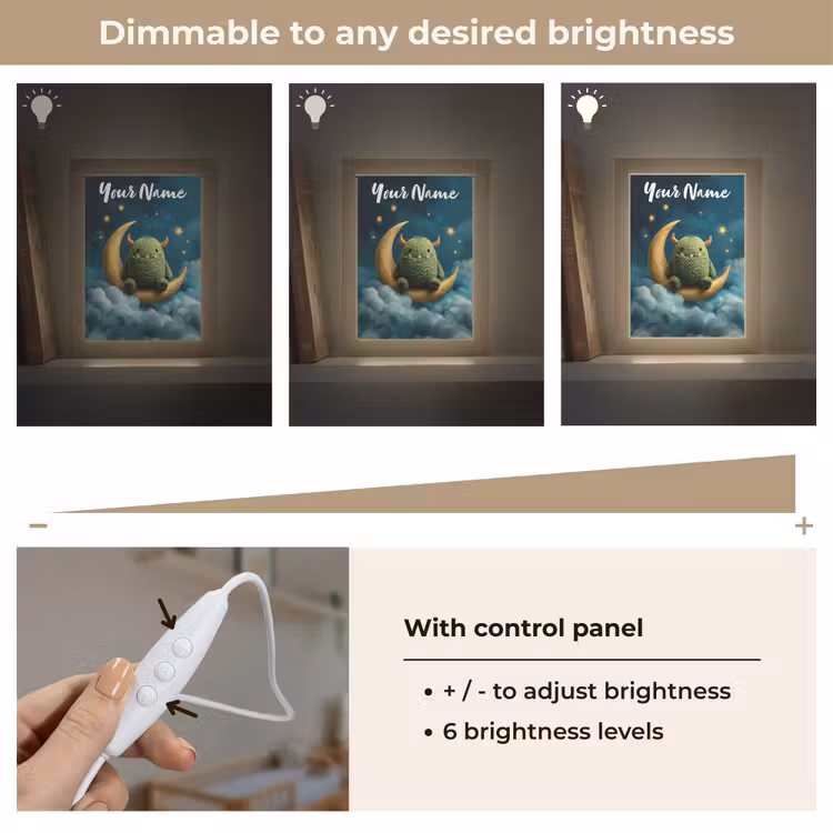 Monster - Groen - Maan - Wolken Light Box met kabel (Kinderlampje) klein -USP_dimbaarEN