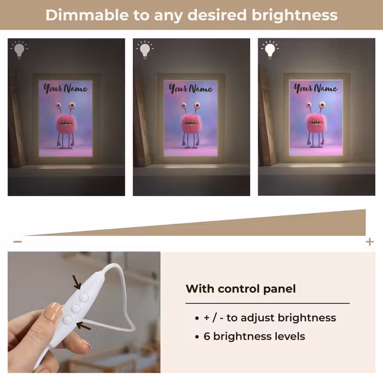 Monster - Roze - Paars Light Box met kabel (Kinderlampje) klein -USP_dimbaarEN