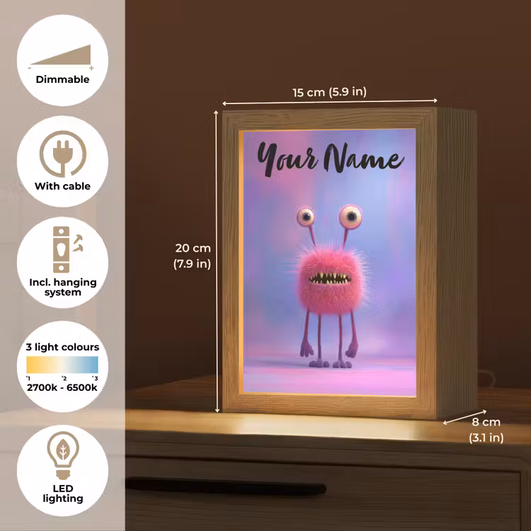 Monster - Roze - Paars Light Box met kabel (Kinderlampje) klein -USP_EN
