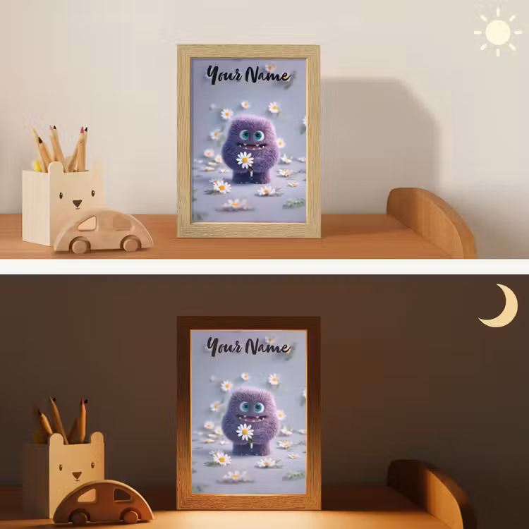 Monster - Paars - Madeliefjes Light Box met kabel (Kinderlampje) klein -sfeer3_kind
