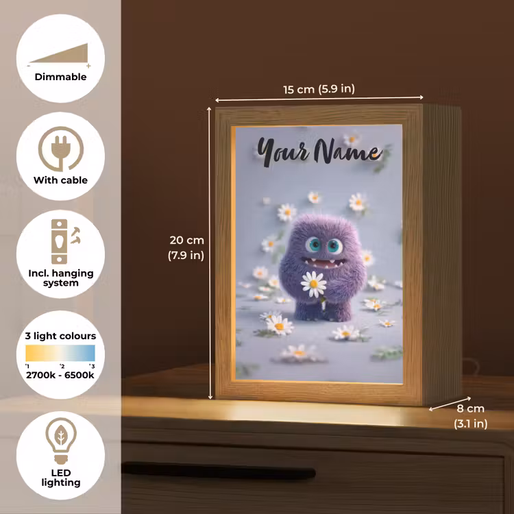 Monster - Paars - Madeliefjes Light Box met kabel (Kinderlampje) klein -USP_EN