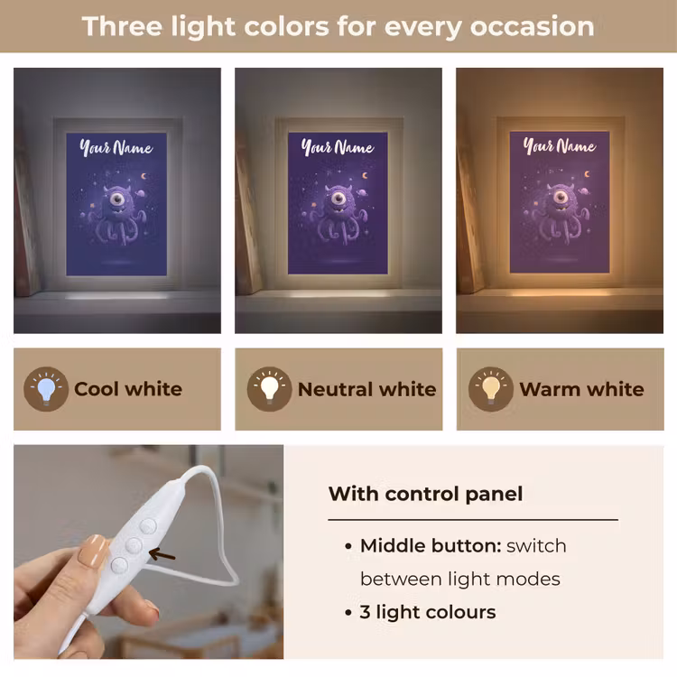 Monster - Paars - Ruimte Light Box met kabel (Kinderlampje) klein -USP_lichtkleurEN