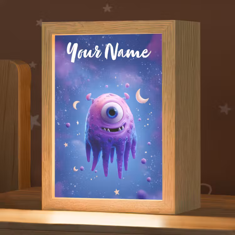 Monster - Ruimte - Sterren - Paars Light Box met kabel (Kinderlampje) klein -zzz_3d_website