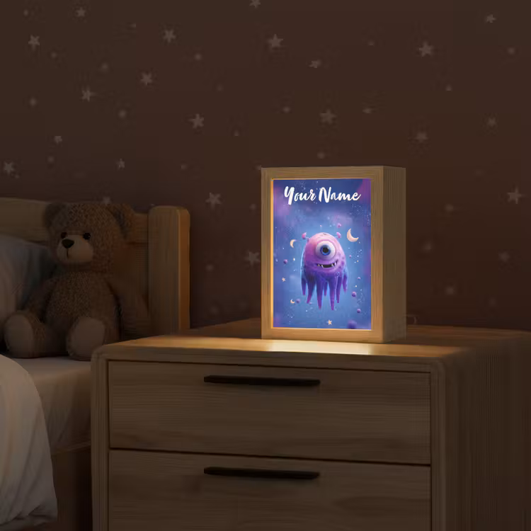 Monster - Ruimte - Sterren - Paars Light Box met kabel (Kinderlampje) klein -sfeer1_kind