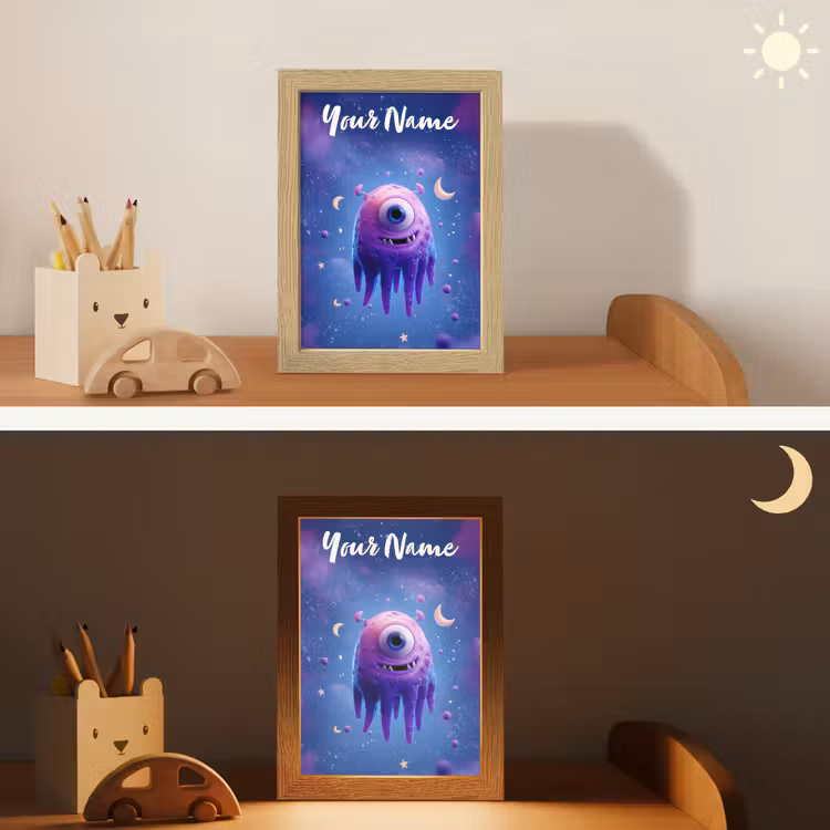 Monster - Ruimte - Sterren - Paars Light Box met kabel (Kinderlampje) klein -sfeer3_kind