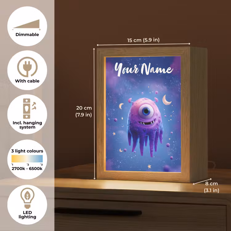 Monster - Ruimte - Sterren - Paars Light Box met kabel (Kinderlampje) klein -USP_EN