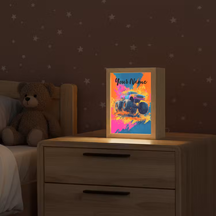 Monstertruck - Abstract - Verfspatten - Kleurrijk Light Box met kabel (Kinderlampje) klein -sfeer1_kind