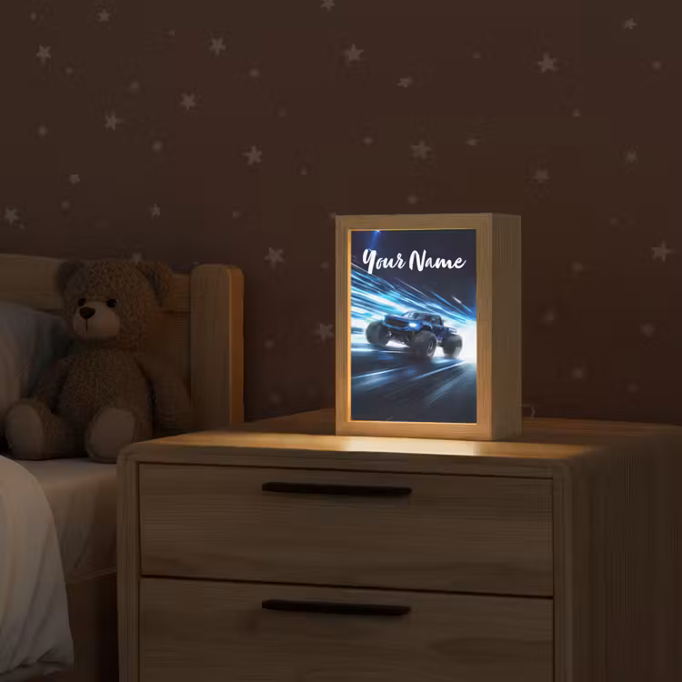 Monstertruck - Blauw - Neon - Lichten Light Box met kabel (Kinderlampje) klein -sfeer1_kind