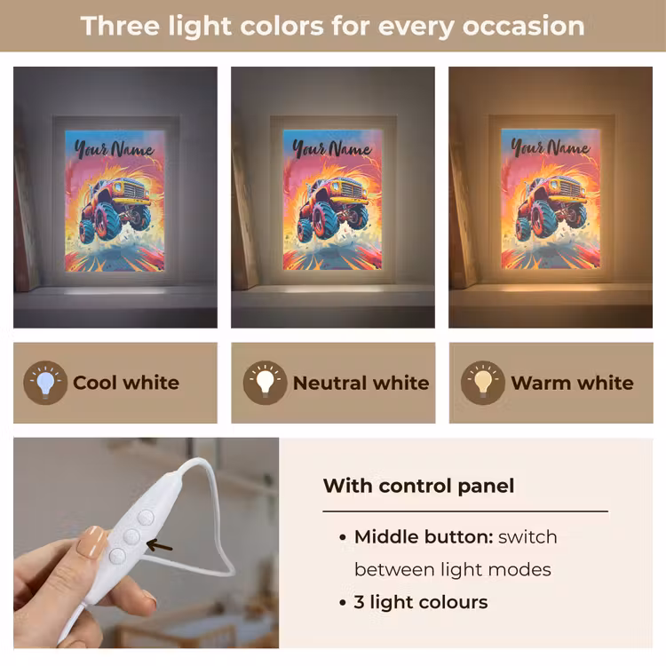 Monstertruck - Auto - Jongens - Kleurrijk Light Box met kabel (Kinderlampje) klein -USP_lichtkleurEN