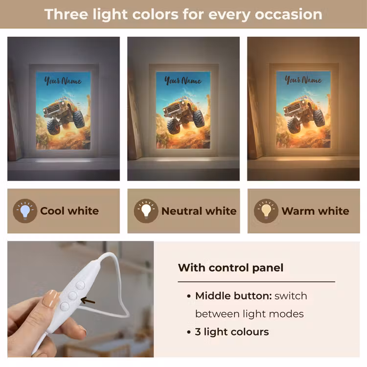 Monstertruck - Kind - Jongen - Auto Light Box met kabel (Kinderlampje) klein -USP_lichtkleurEN