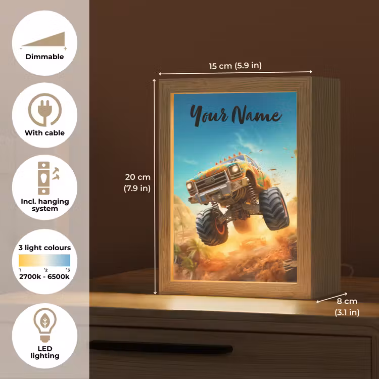 Monstertruck - Kind - Jongen - Auto Light Box met kabel (Kinderlampje) klein -USP_EN