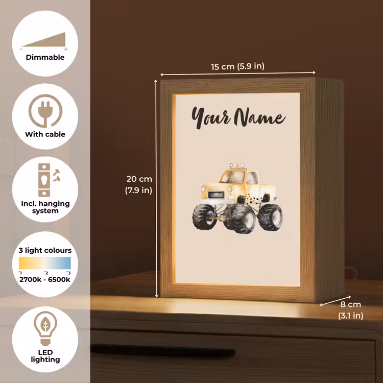 Monstertruck - Geel - Minimalistisch Light Box met kabel (Kinderlampje) klein -USP_EN
