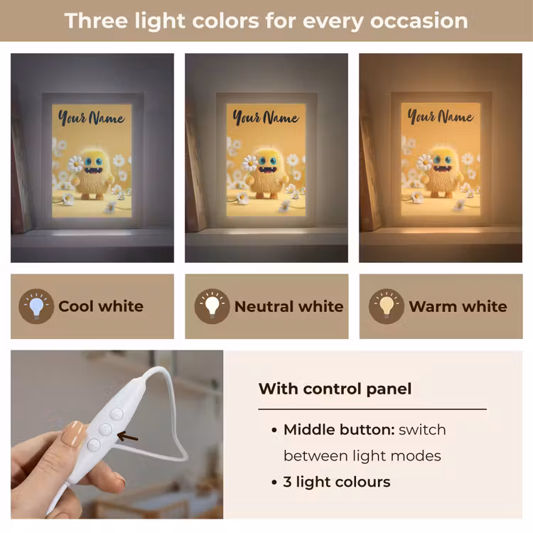 Monster - Geel - Madeliefjes Light Box met kabel (Kinderlampje) klein -USP_lichtkleurEN