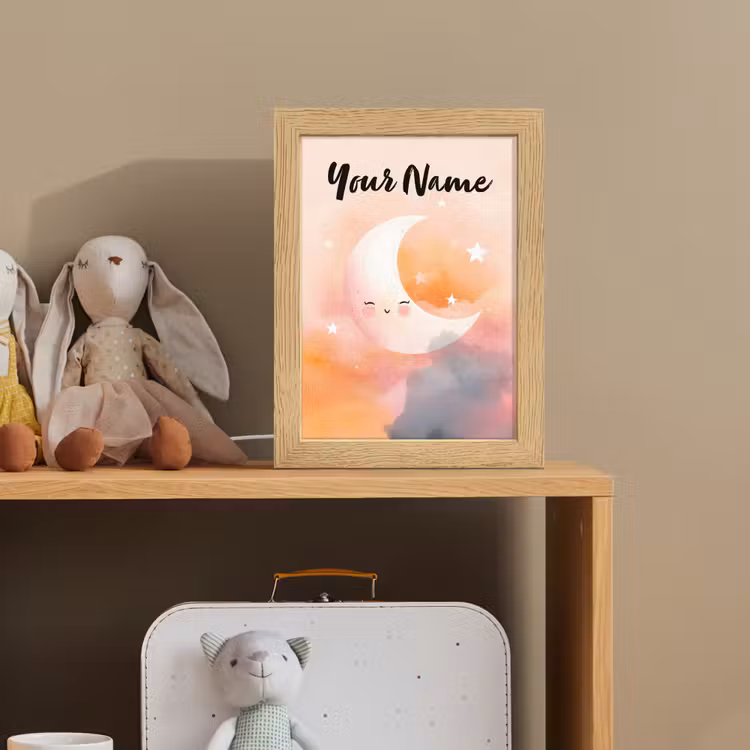 Maan - Gezichtje - Sterren - Roze Light Box met kabel (Kinderlampje) klein -sfeer2_kind