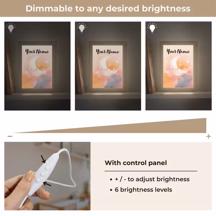 Maan - Gezichtje - Sterren - Roze Light Box met kabel (Kinderlampje) klein -USP_dimbaarEN