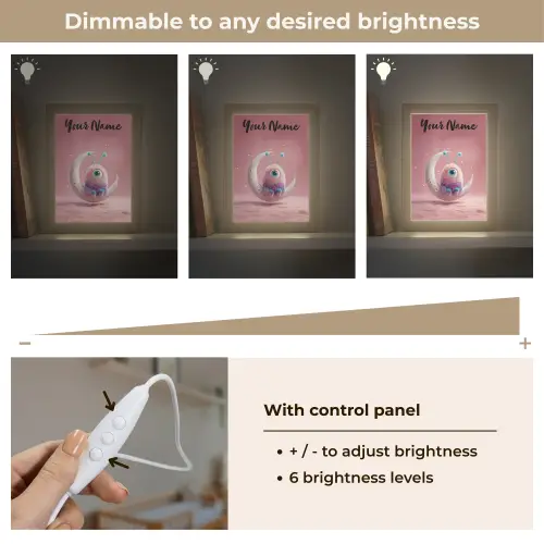Maan - Monster - Roze Light Box met kabel (Kinderlampje) klein -USP_dimbaarEN