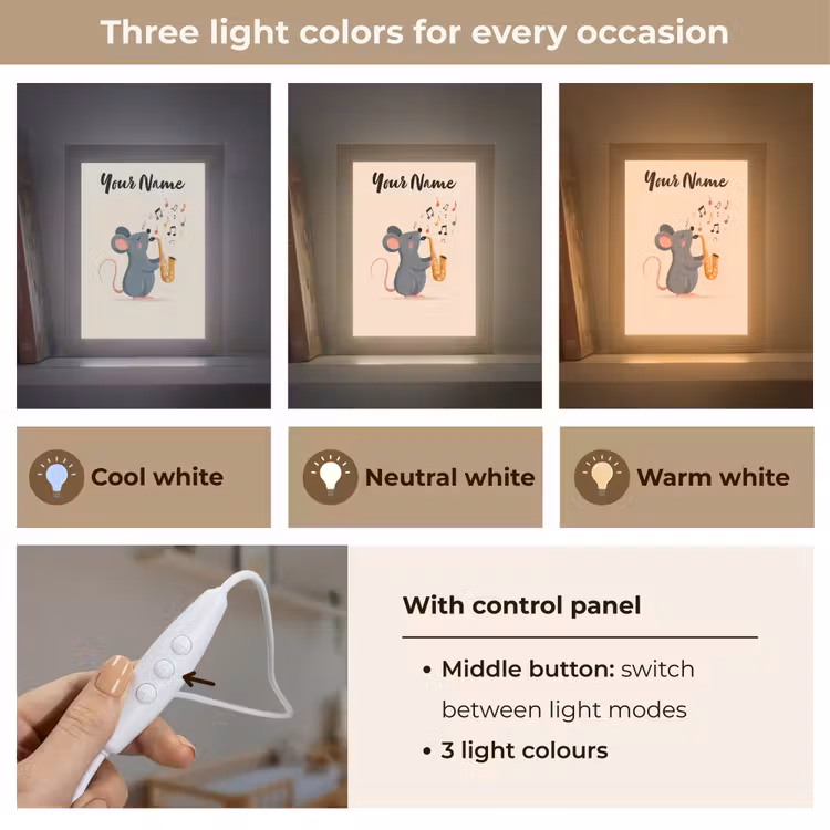 Muis - Saxofoon - Muzieknoten Light Box met kabel (Kinderlampje) klein -USP_lichtkleurEN