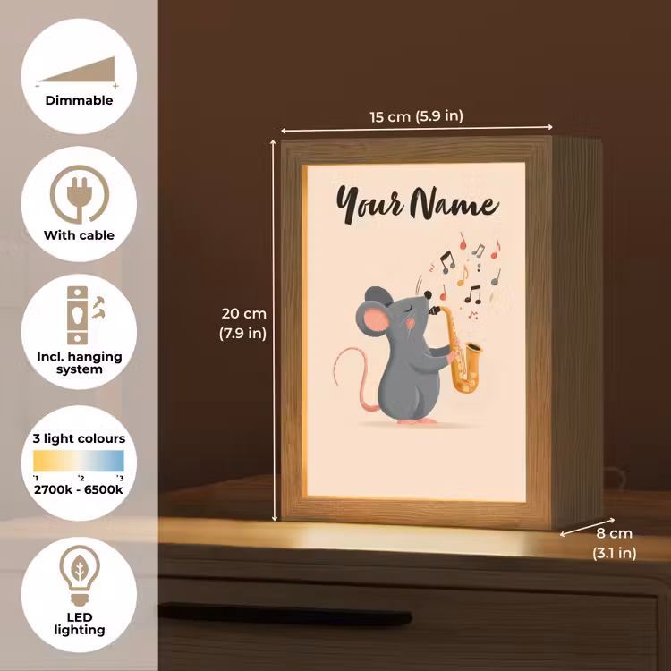 Muis - Saxofoon - Muzieknoten Light Box met kabel (Kinderlampje) klein -USP_EN