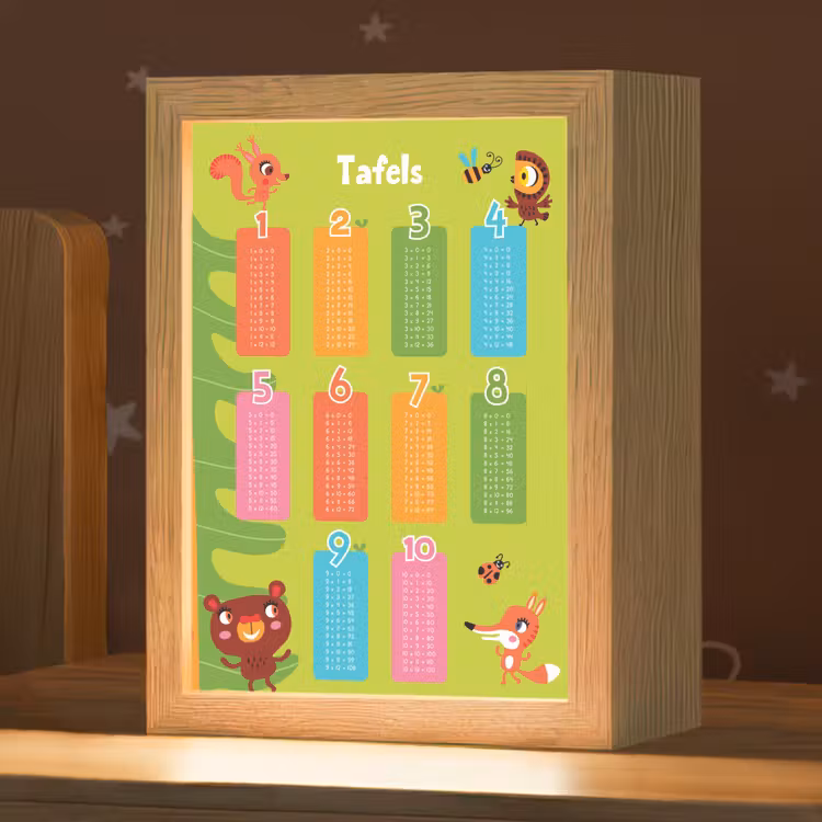 Tafels van vermenigvuldiging - Leren rekenen voor kinderen - Cijfers oefenen - Bosdieren - Groen Light Box met kabel klein -zzz_3d_website