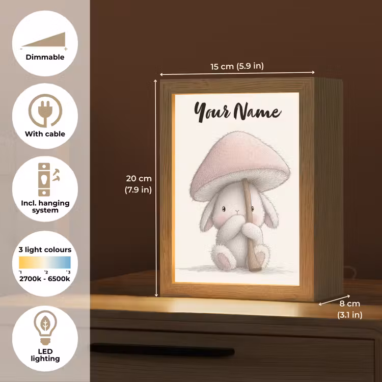 Paddenstoel - Konijn - Roze Light Box met kabel (Kinderlampje) klein -USP_EN