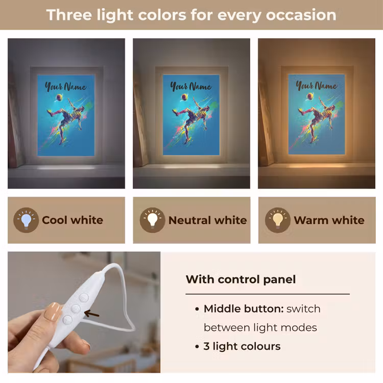 Neon - Voetbal - Schop - Kleurrijk Light Box met kabel (Kinderlampje) klein -USP_lichtkleurEN