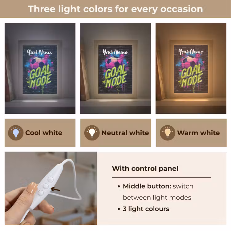 Neon - Graffiti - Voetbal - Kleurrijk Light Box met kabel (Kinderlampje) klein -USP_lichtkleurEN