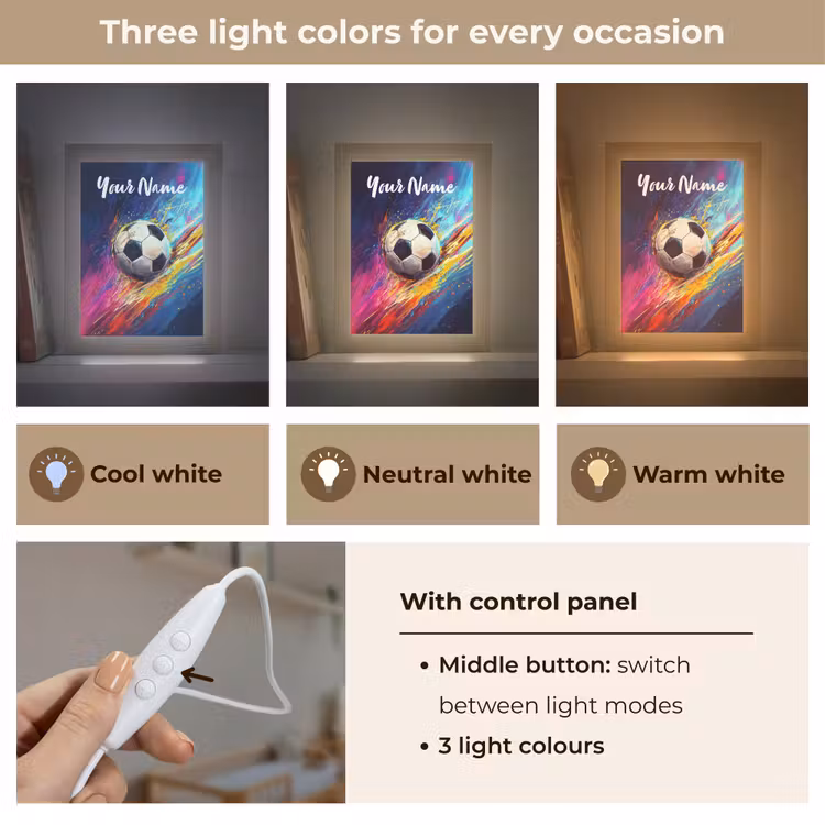 Neon - Voetbal - Kleurrijk Light Box met kabel (Kinderlampje) klein -USP_lichtkleurEN