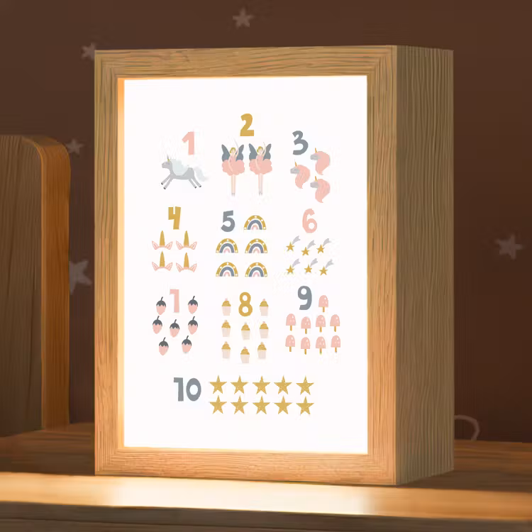 Getallen - Educatief - Leren tellen - Cijfers oefenen voor kinderen - Roze - Eenhoorn - Regenboog Light Box met kabel klein -zzz_3d_website