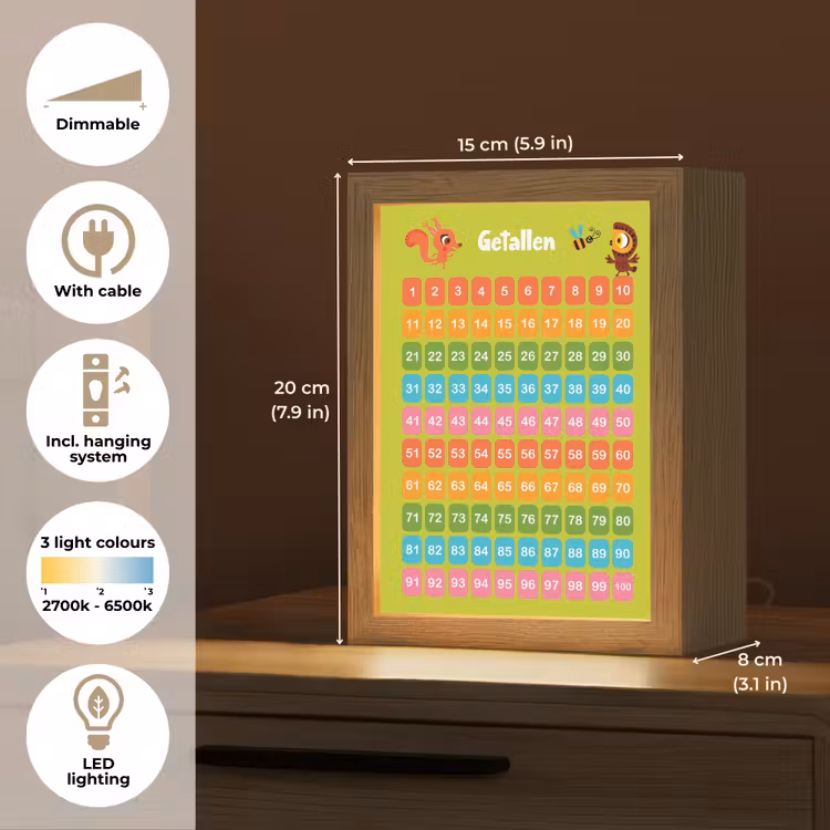 Getallen - Leren tellen voor kinderen - Getallenlijn - Cijfers - Educatief - Groen Light Box met kabel (Kinderlampje) klein -USP_EN