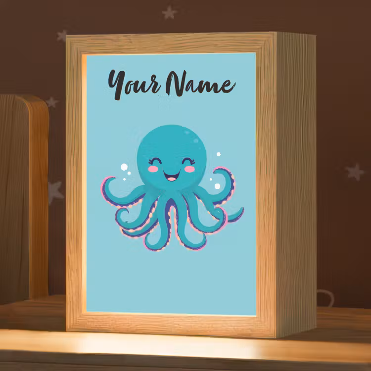 Octopus - Blauw - Gezicht Light Box met kabel (Kinderlampje) klein -zzz_3d_website