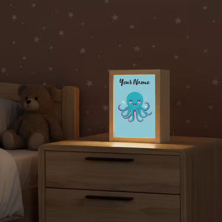 Octopus - Blauw - Gezicht Light Box met kabel (Kinderlampje) klein -sfeer1_kind