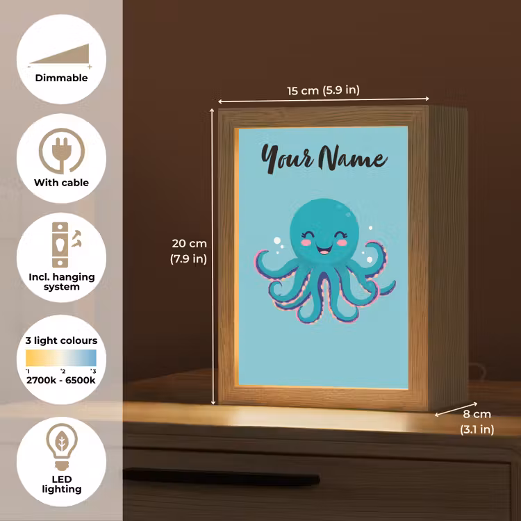 Octopus - Blauw - Gezicht Light Box met kabel (Kinderlampje) klein -USP_EN