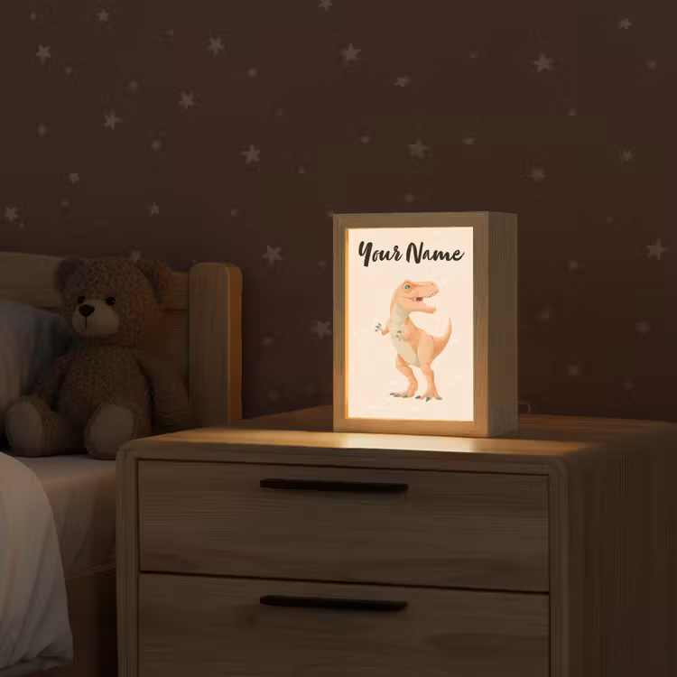 Oranje - Dino - T-Rex  - Stippen Light Box met kabel (Kinderlampje) klein -sfeer1_kind