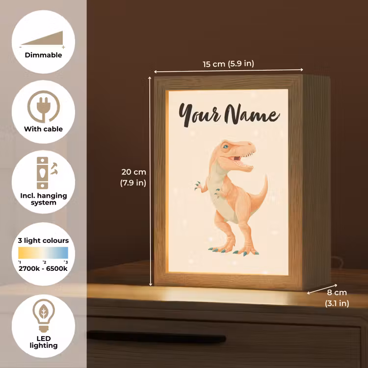 Oranje - Dino - T-Rex  - Stippen Light Box met kabel (Kinderlampje) klein -USP_EN