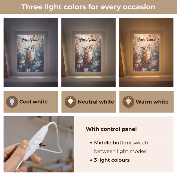 Uil - Bos - Bloemen - Vlinders Light Box met kabel (Kinderlampje) klein -USP_lichtkleurEN