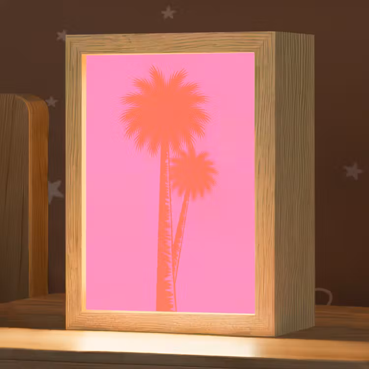 Palmbomen - Modern - Roze Light Box met kabel (Kinderlampje) klein -zzz_3d_website